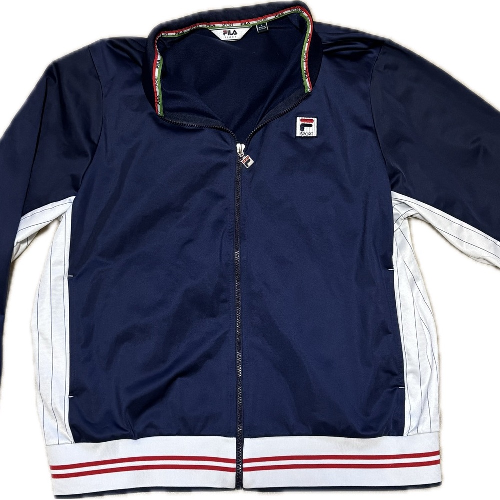 Vintage Fila Mens Track Blue and White Zip-Up Jacket sz Large